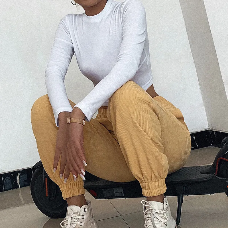 Yellow High Waist Corduroy Pants