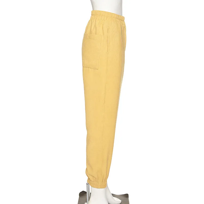 Yellow High Waist Corduroy Pants