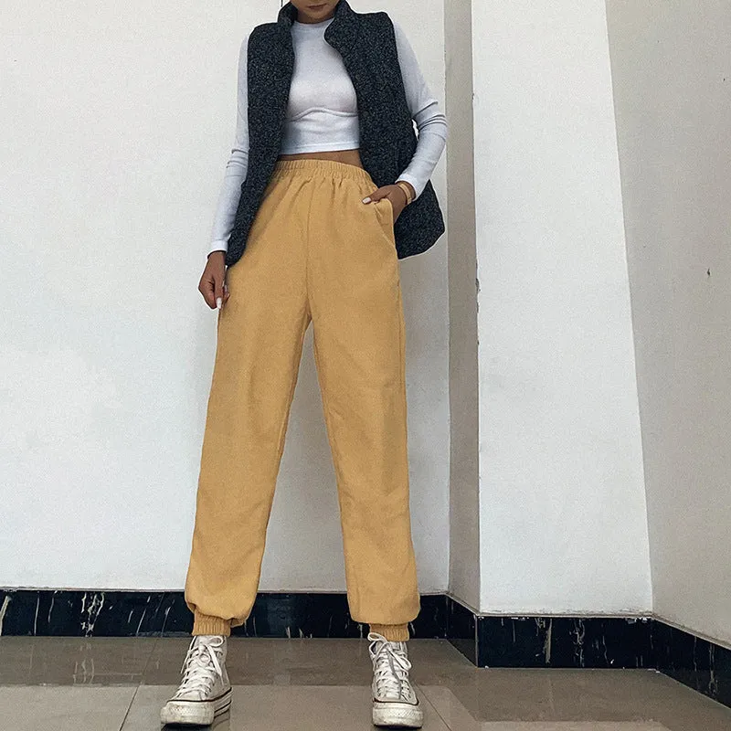 Yellow High Waist Corduroy Pants