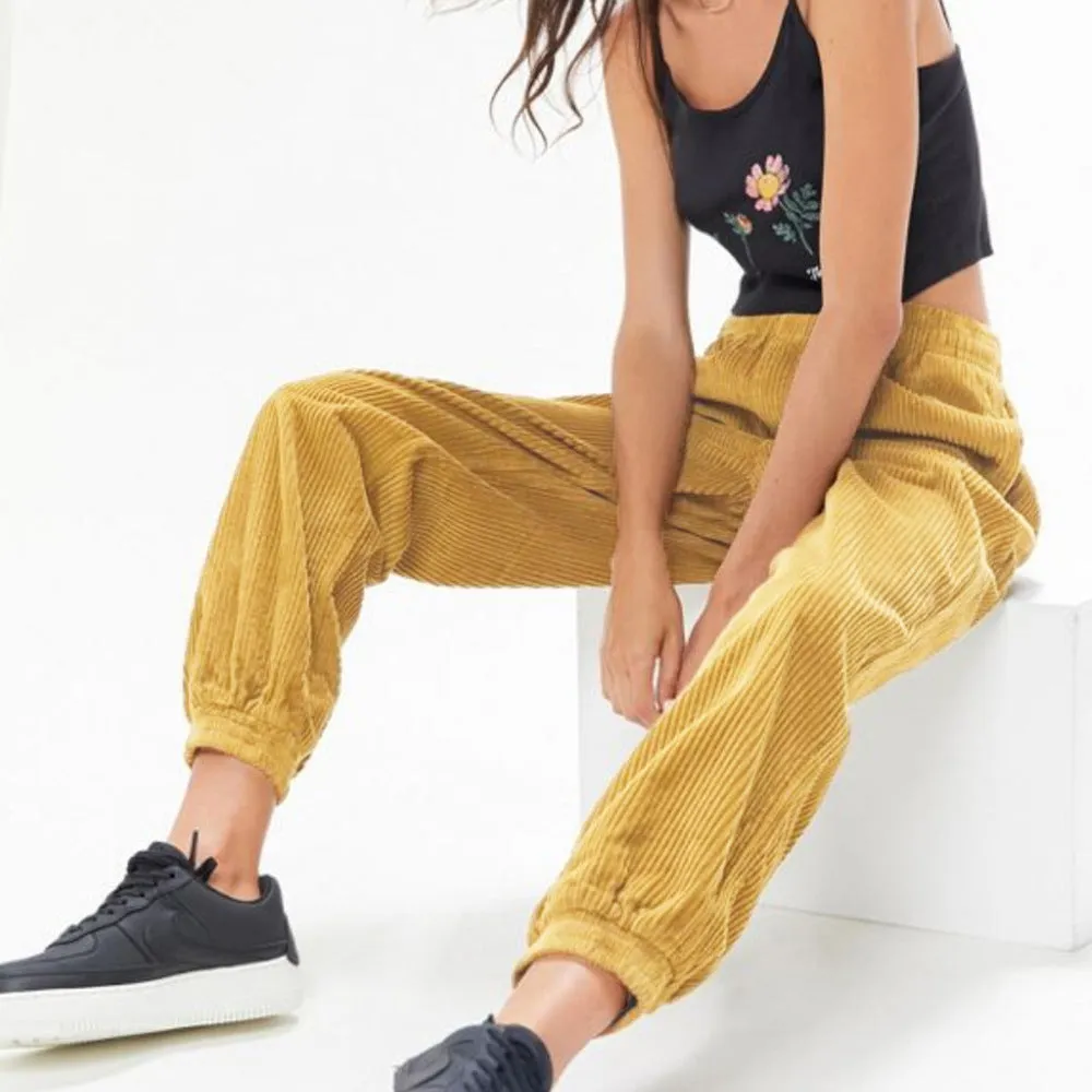 Yellow High Waist Corduroy Pants