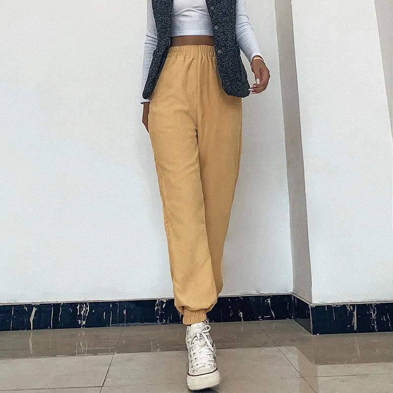 Yellow High Waist Corduroy Pants