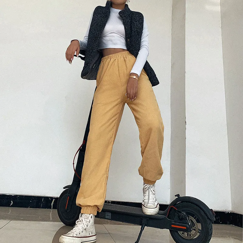Yellow High Waist Corduroy Pants