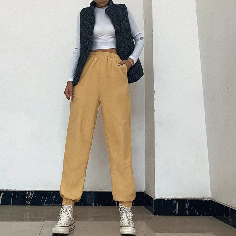 Yellow High Waist Corduroy Pants
