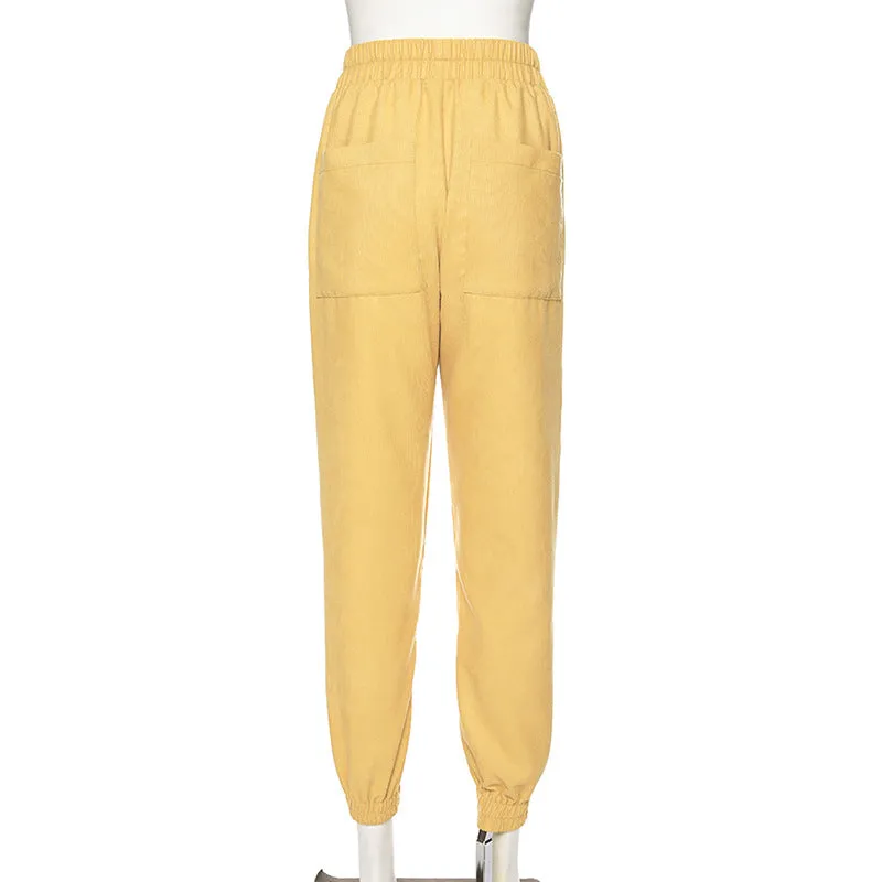 Yellow High Waist Corduroy Pants