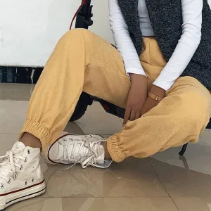 Yellow High Waist Corduroy Pants