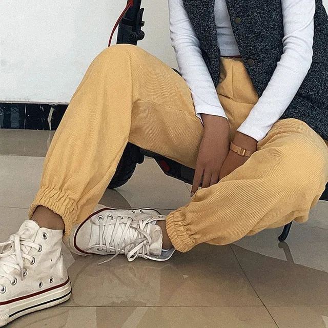 Yellow High Waist Corduroy Pants
