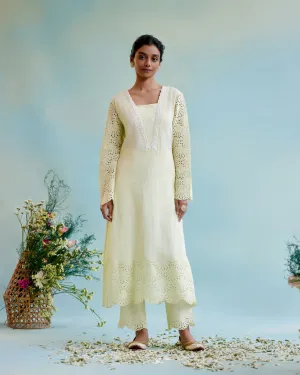 Yellow Petal Cotton Dobby Kurta with 
Cotton Dobbby Narrow Pants