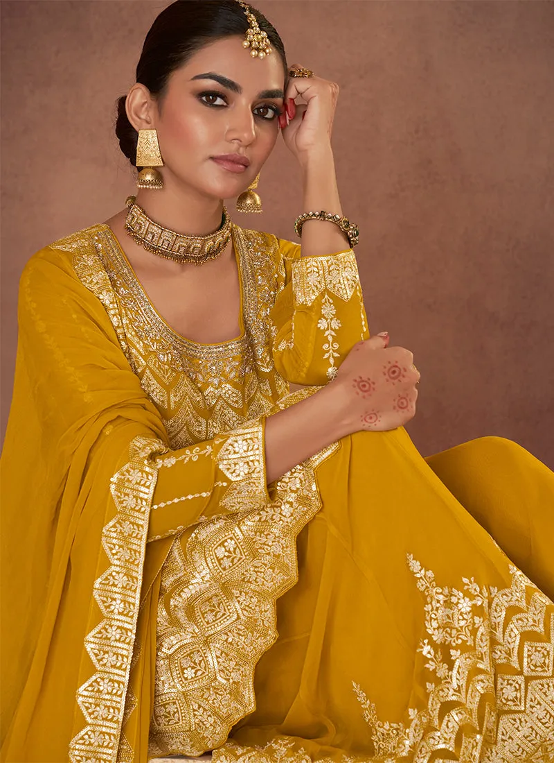 Yellow Sequence Embroidery Festive Gharara Style Suit