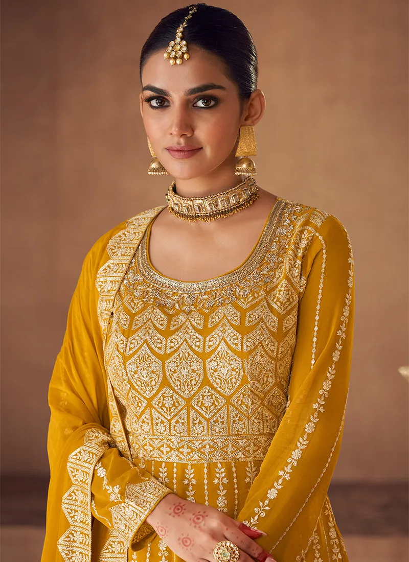 Yellow Sequence Embroidery Festive Gharara Style Suit