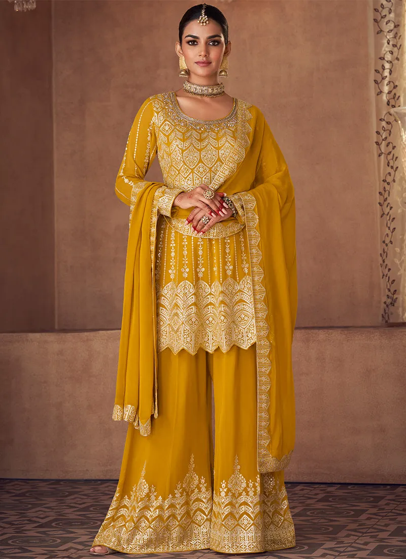 Yellow Sequence Embroidery Festive Gharara Style Suit