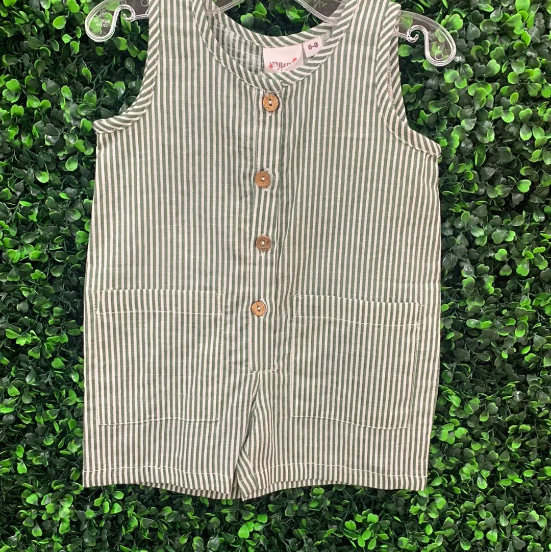 Yo Baby Sage Pinstripe Pocket Romper