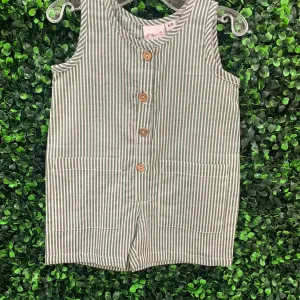 Yo Baby Sage Pinstripe Pocket Romper
