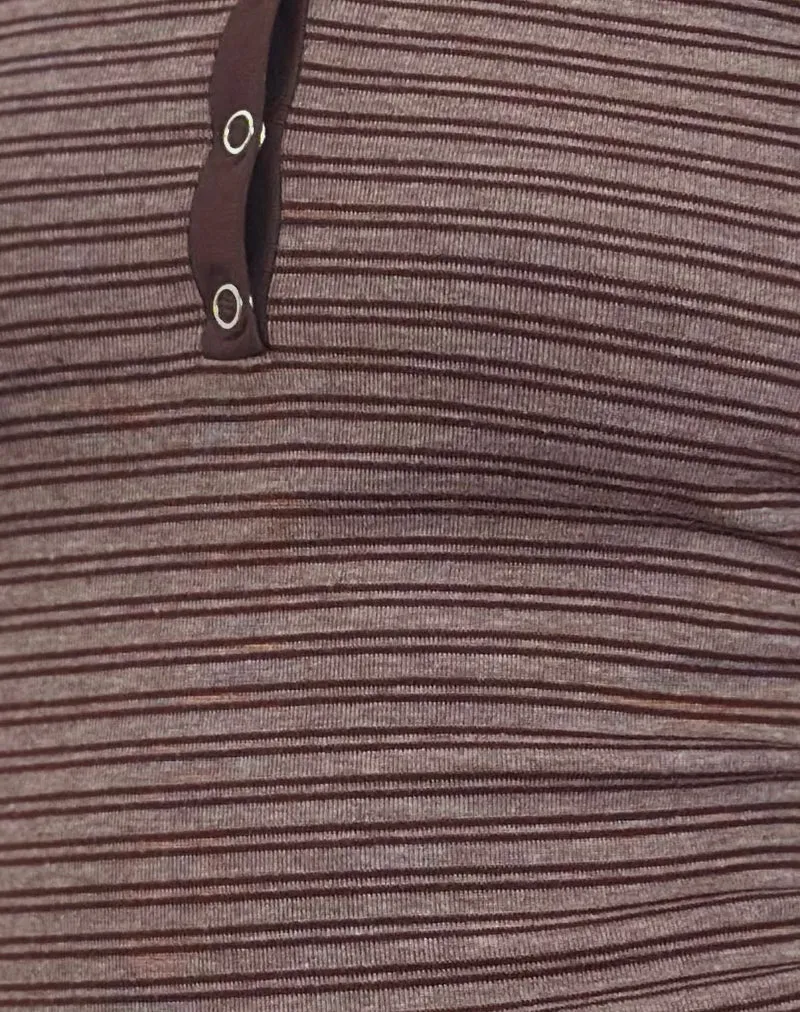 Yusi Long Sleeve Top in Brown and Grey Stripe
