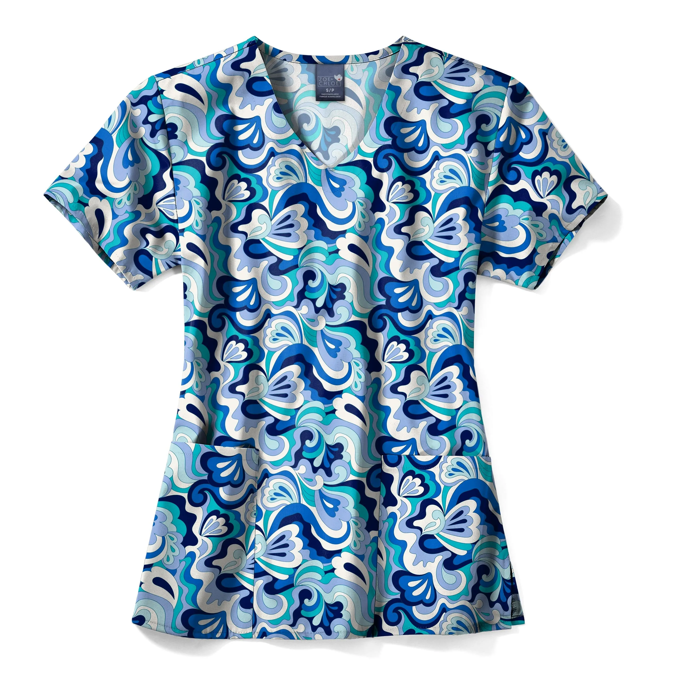 Z12213 - Wavy Paisley Zoe Chloe  V-Neck Print Scrub Top