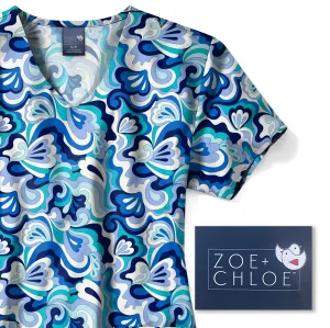 Z12213 - Wavy Paisley Zoe Chloe  V-Neck Print Scrub Top