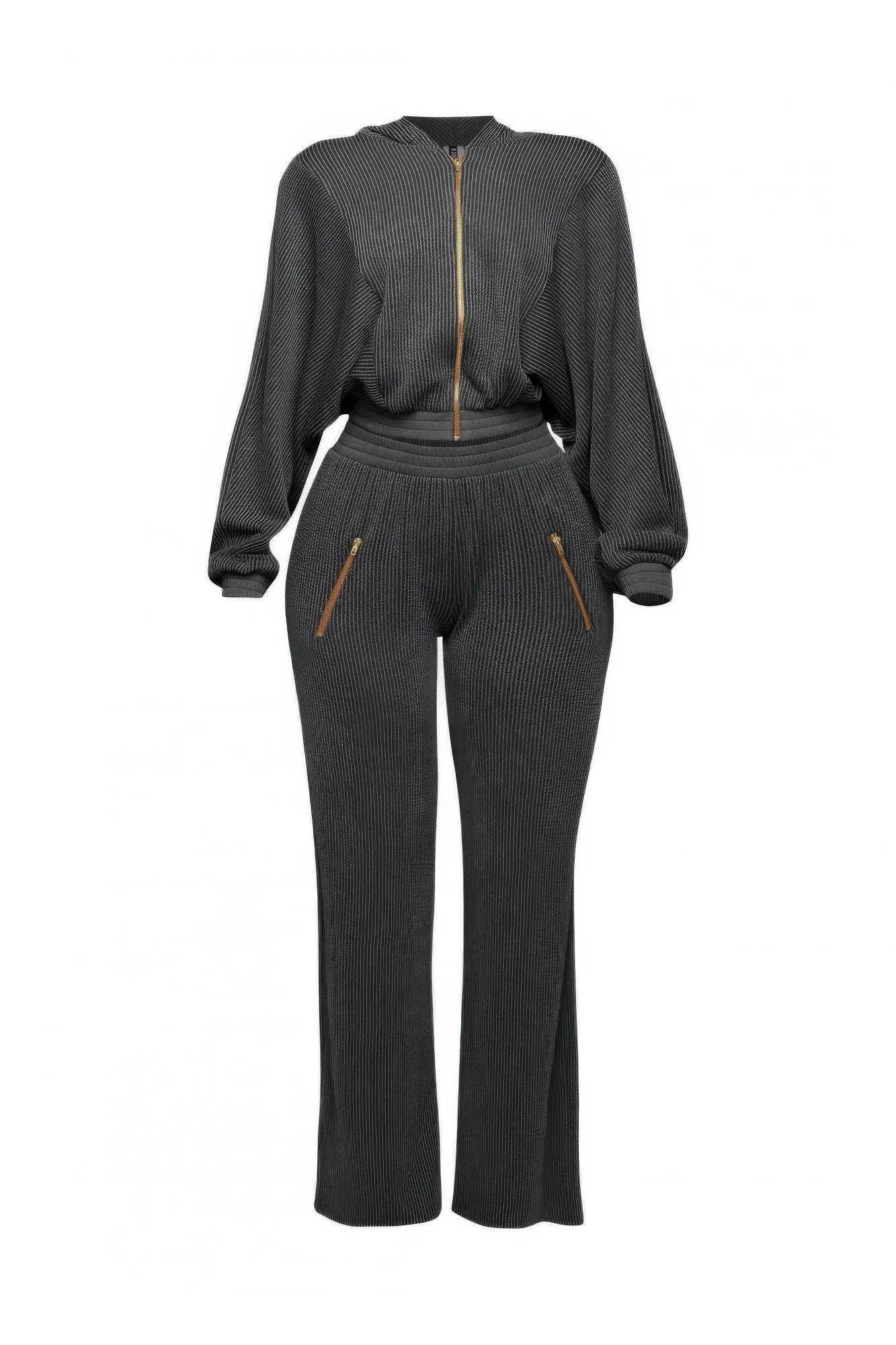 Zipper Closure Hoodie Jacket & Pants Set