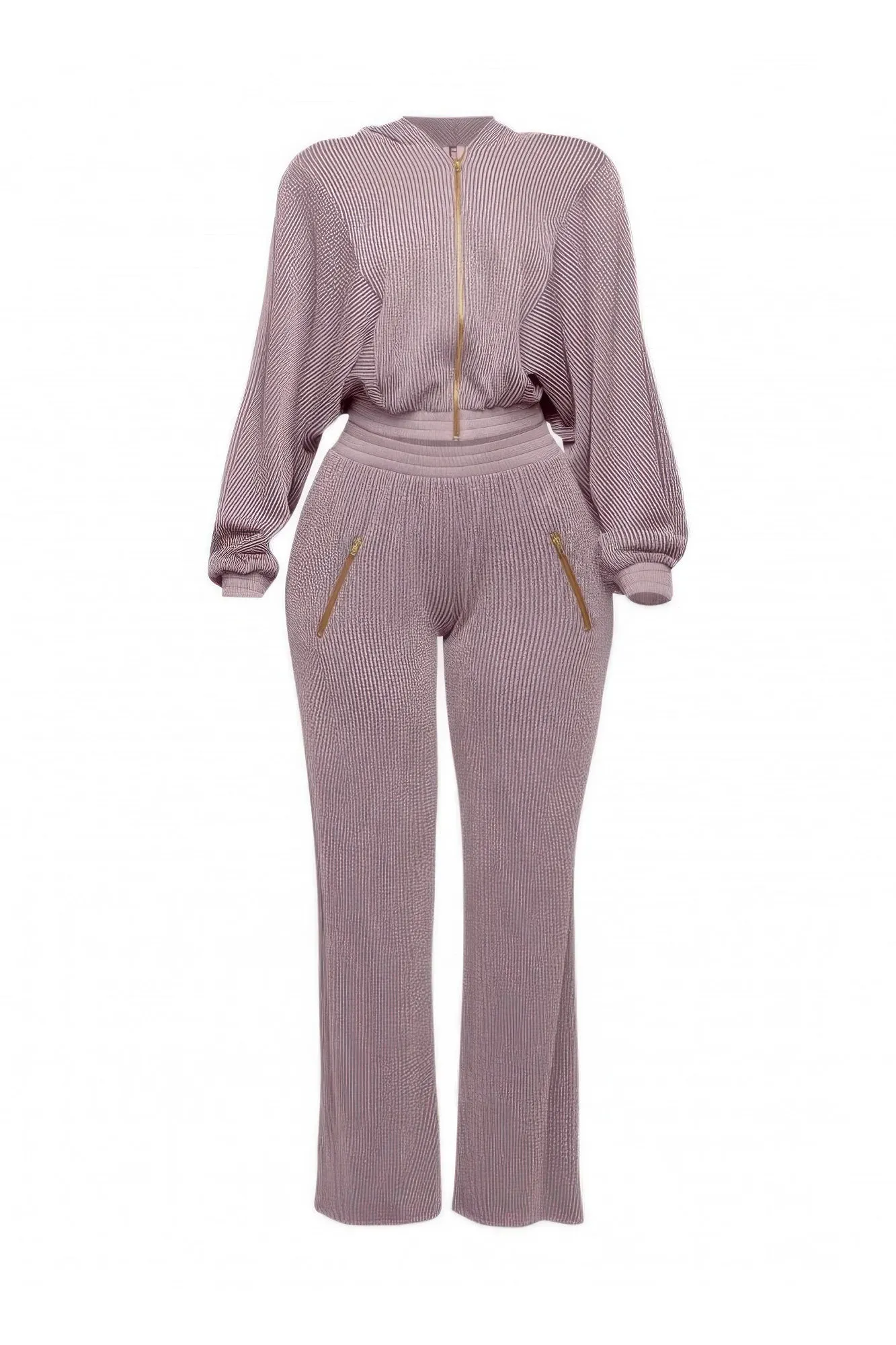 Zipper Closure Hoodie Jacket & Pants Set
