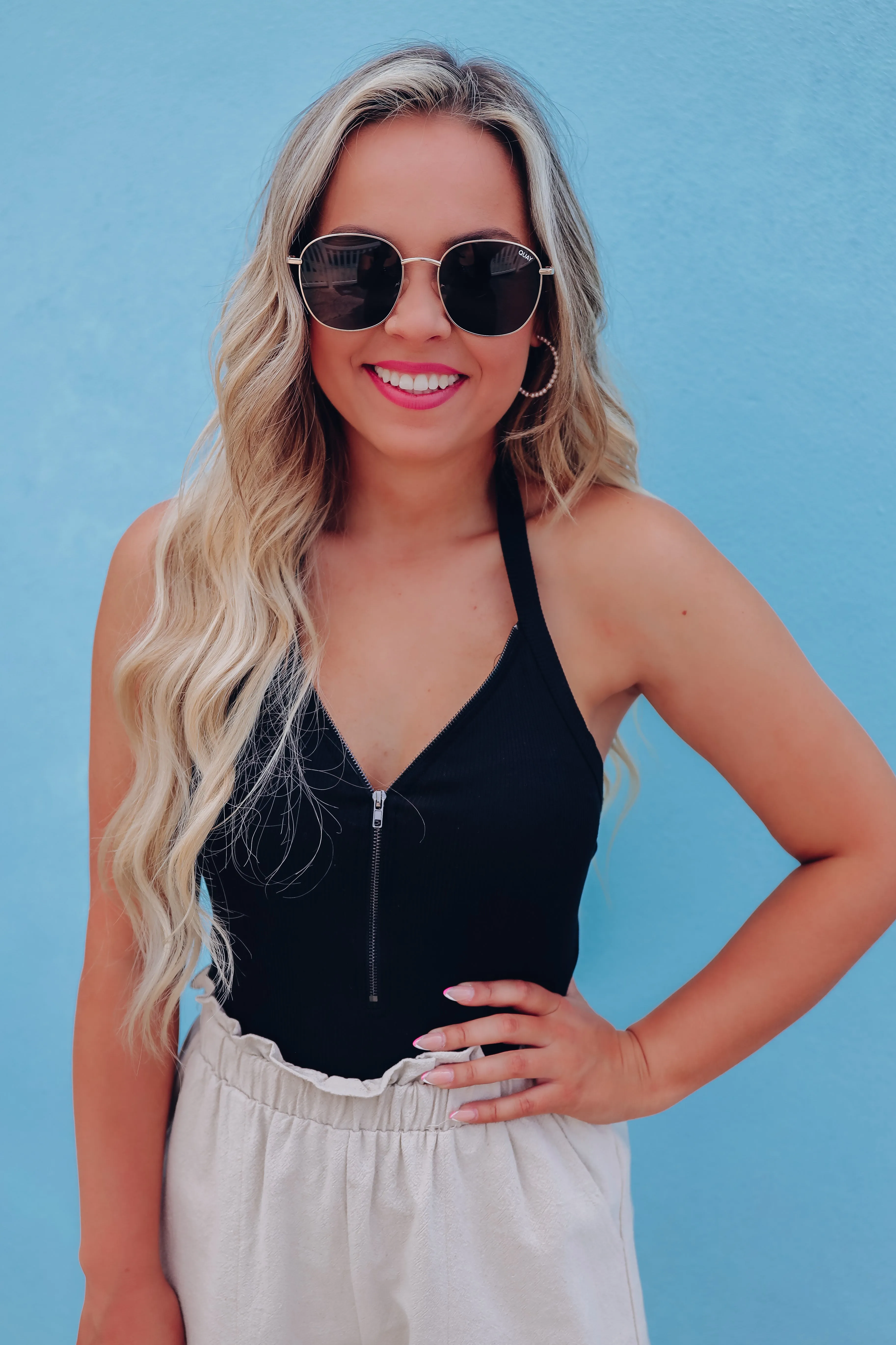 Zippy Halter Neck Top - Black