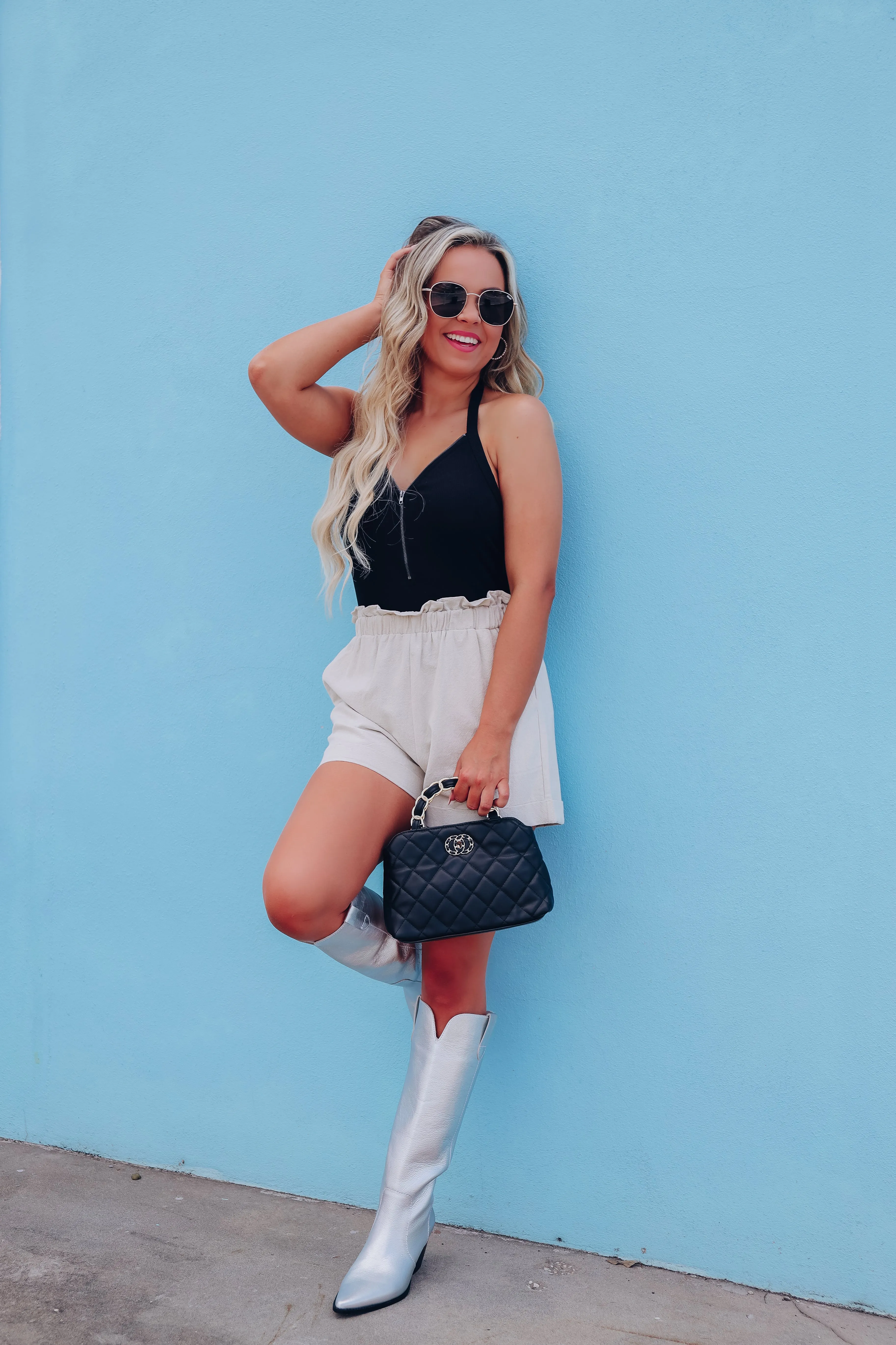 Zippy Halter Neck Top - Black