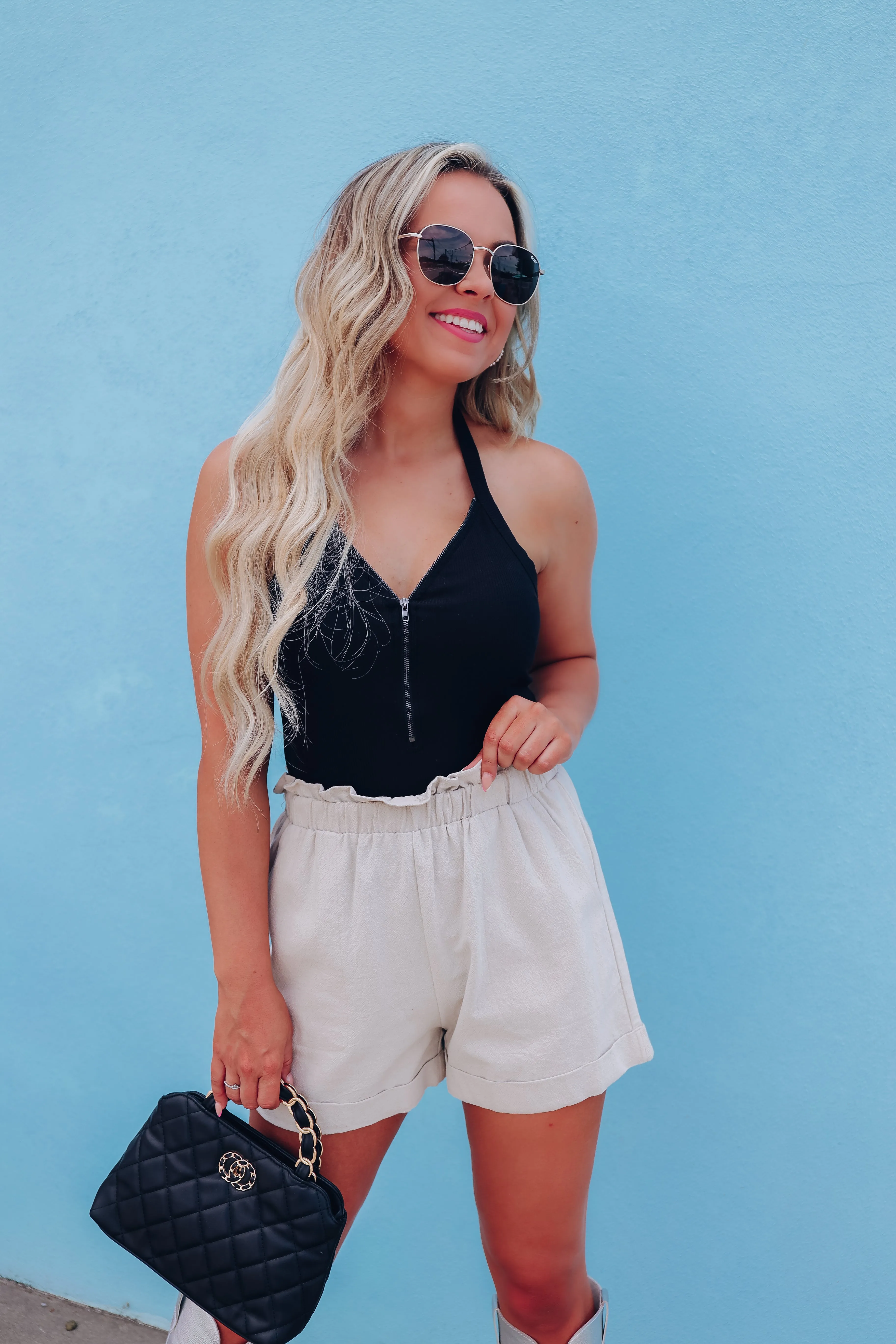 Zippy Halter Neck Top - Black