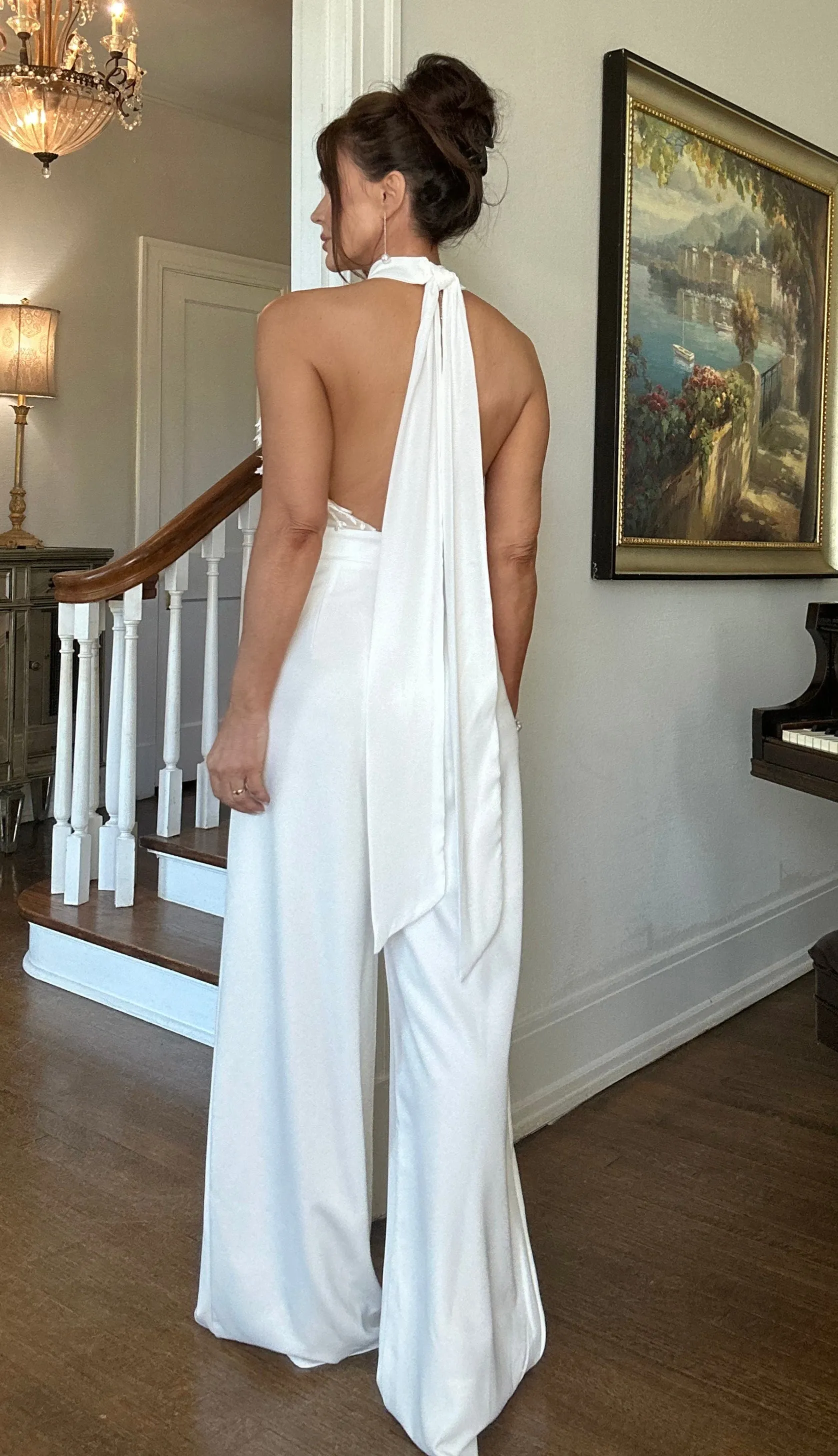 Zuri white wide leg jumpsuit with lace halter