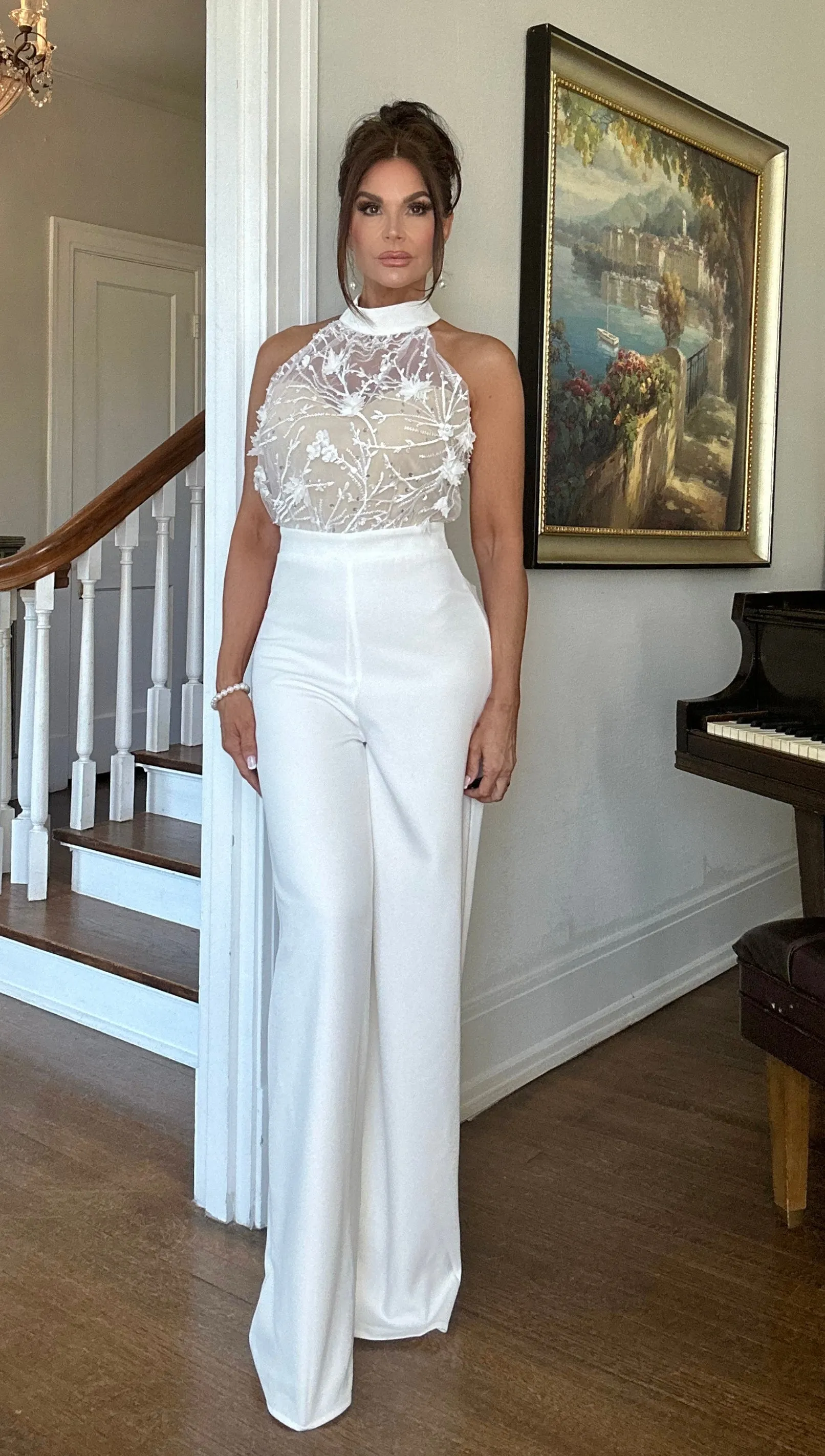 Zuri white wide leg jumpsuit with lace halter